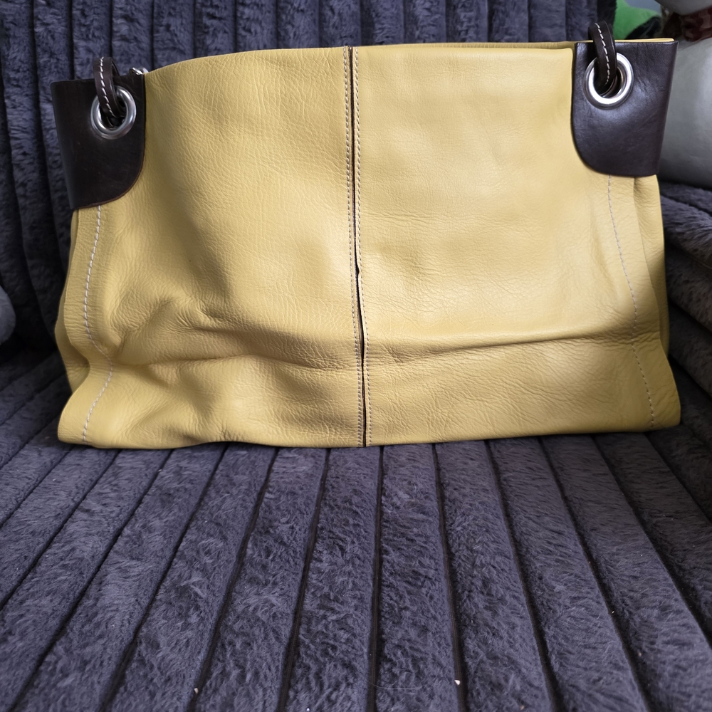 Elegant Yellow Tote with Dark Brown Accents